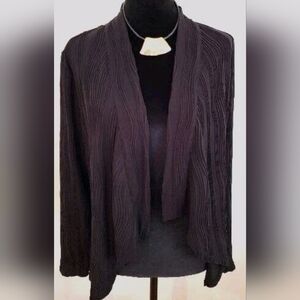 Dana Buchman Womens Black Open Front Cardigan Waterfall Design w/ Ribbing Sz M
